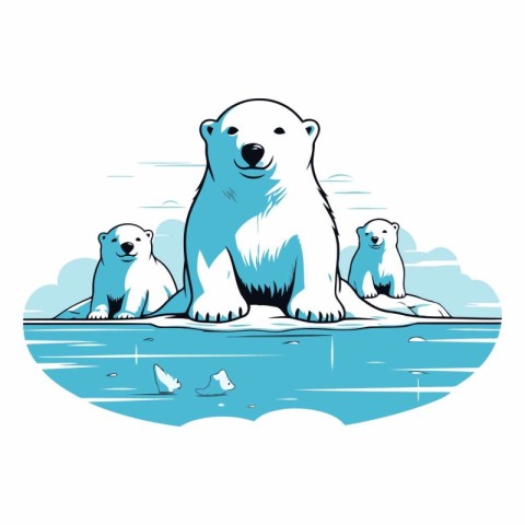 Polar bear with cubs on the ice.