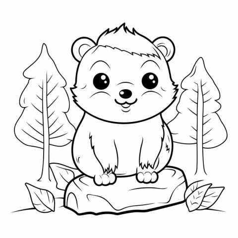 Coloring book for children: hamster sitting on a rock in the for