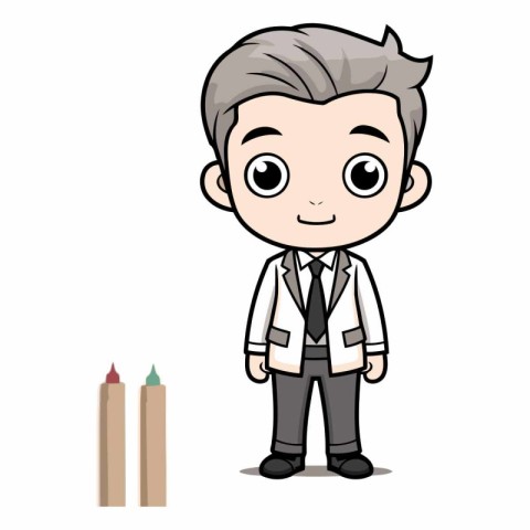 Cute School Boy with Pencil - Colored Cartoon Illustration