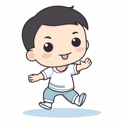 Cute little boy running cartoon vector illustration. Cute little