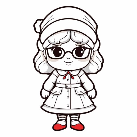 Cute Cartoon Girl in Glasses and Hat.