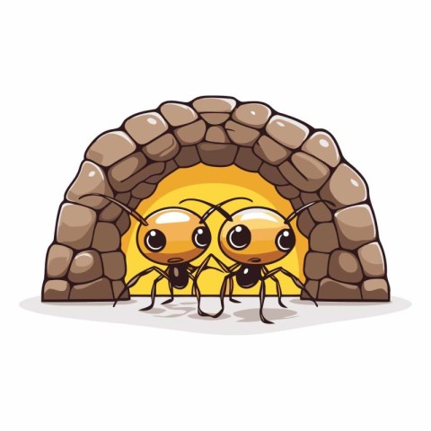 Ants in an igloo. Cute cartoon vector illustration.