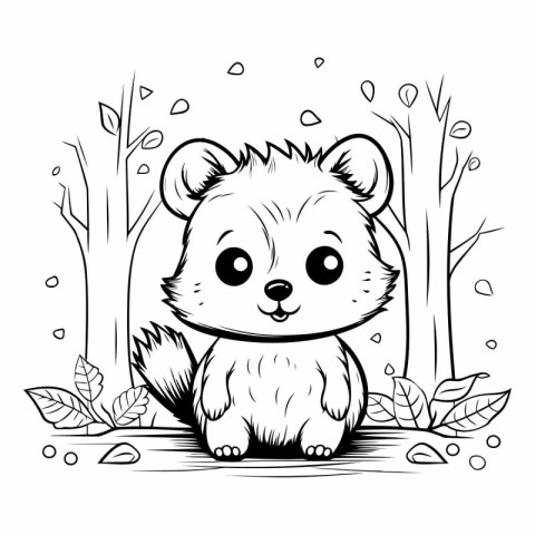 Cute hamster sitting in the forest. Coloring book for children.