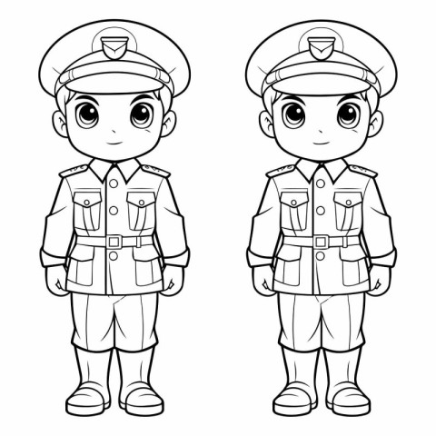 Coloring book for children: Boy in military uniform (policeman)