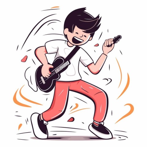 Vector illustration of a young man playing the guitar. Cartoon s