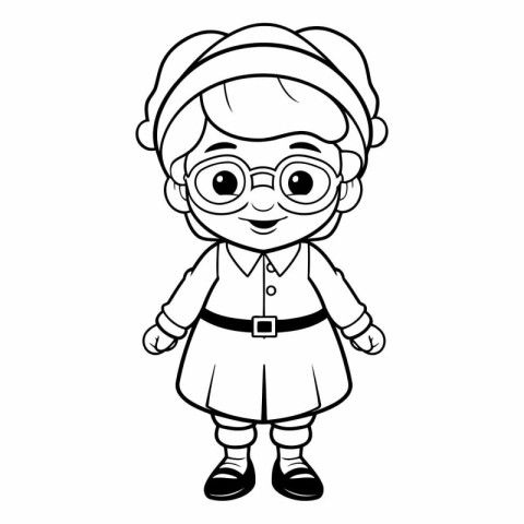 cute little girl with glasses and hat cartoon vector illustratio