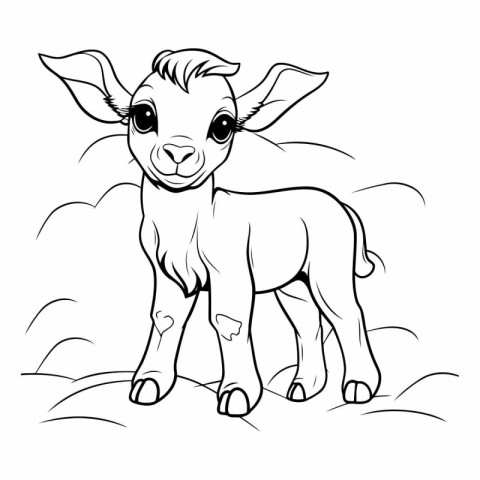 Vector image of a cute baby goat on a white background. Cartoon