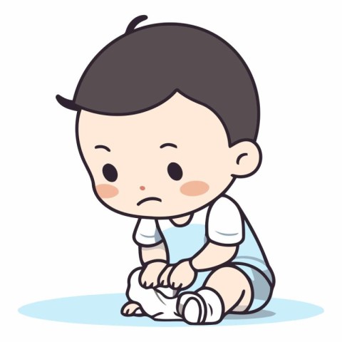 Crying baby boy sit on the floor design.