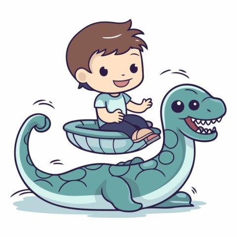 Cute little boy riding crocodile vector illustration. Cartoon st