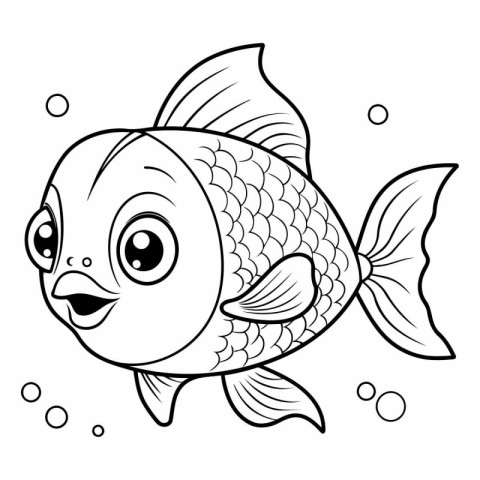 Coloring Page Outline Of cartoon fish. Coloring book for kids.