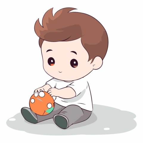 Cute boy playing with a piggy bank.