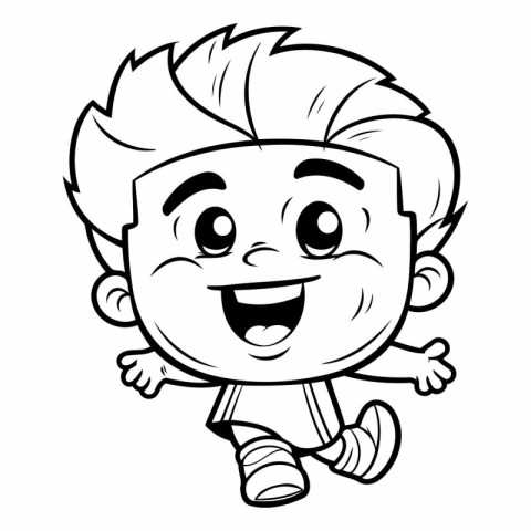 Cartoon Illustration of Happy Kid Boy Character for Coloring Boo