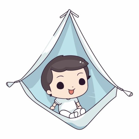 Illustration of a Little Boy Sleeping Inside a Tent. Vector.