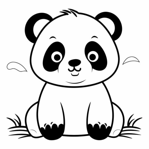 Cute cartoon panda sitting on the ground.