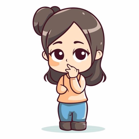 Cute little girl making silence gesture. Vector cartoon characte