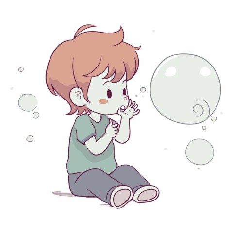 boy blowing bubbles on a white background in cartoon style