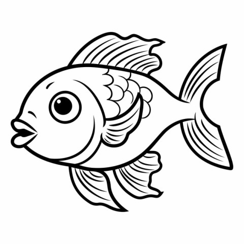 Black and White Cartoon Illustration of Fish Animal Character fo