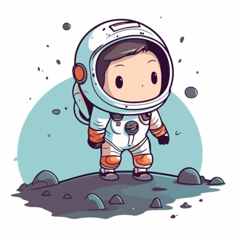 Astronaut on the moon. Cute cartoon vector illustration.