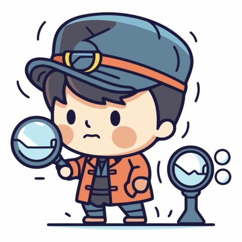 Illustration of a boy wearing a police uniform holding a magnify