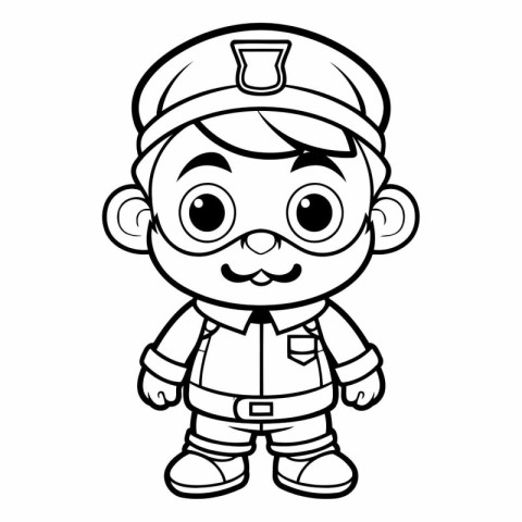 Black and White Cartoon Illustration of Little Pirate Captain Ch