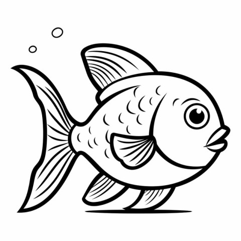 Black and White Cartoon Illustration of Cute Fish Animal Charact