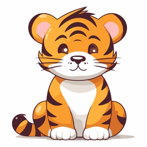 Cute cartoon tiger isolated on a white background.