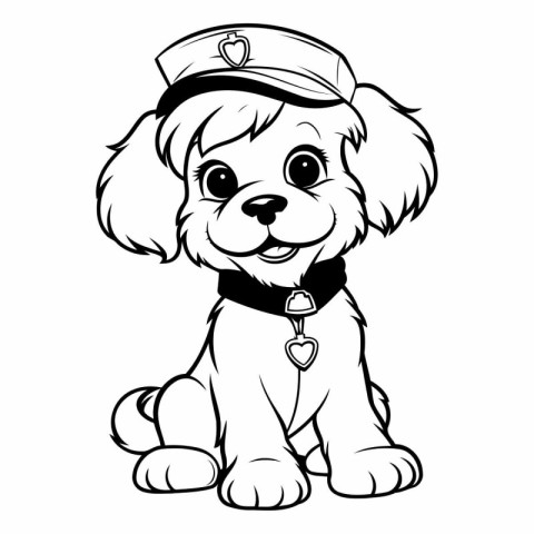 Puppy Cocker Spaniel with Sailor Hat - Black and White Cartoon I