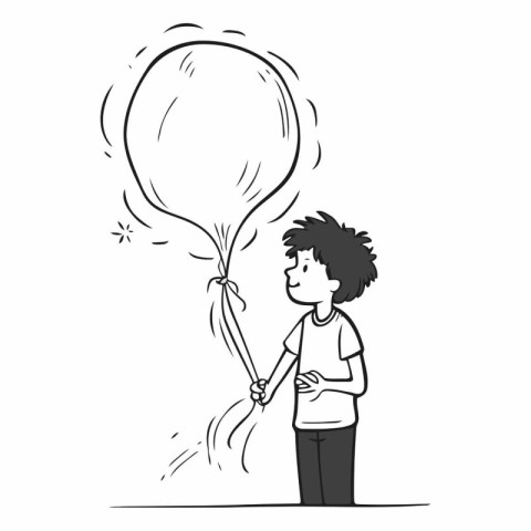 Vector illustration of a boy with a balloon in his hand on a whi