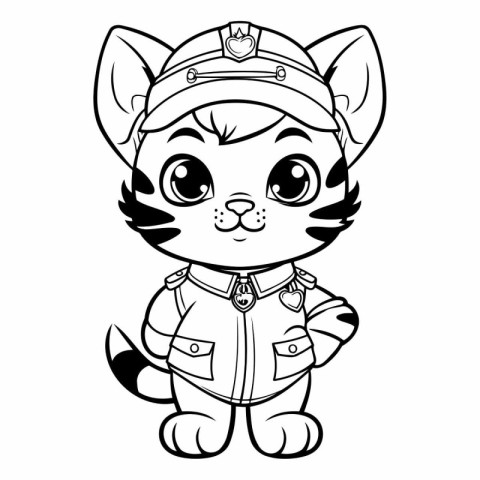 Black and White Cartoon Illustration of Cute Tiger Sailor Charac