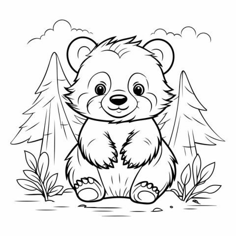 Coloring book for children: bear sitting in the forest