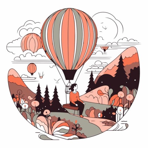 balloon. travel. illustration. mountain. design. landscape. sky.