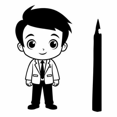 cute boy with pencil and eraser cartoon vector illustration grap