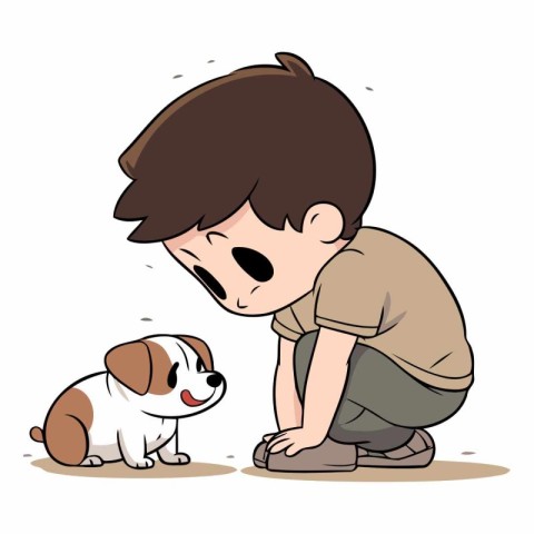 Boy and dog on a white background. Cute cartoon illustration.