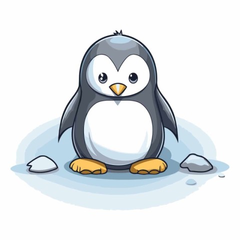 Cute penguin sitting on the ice. Cartoon vector illustration.