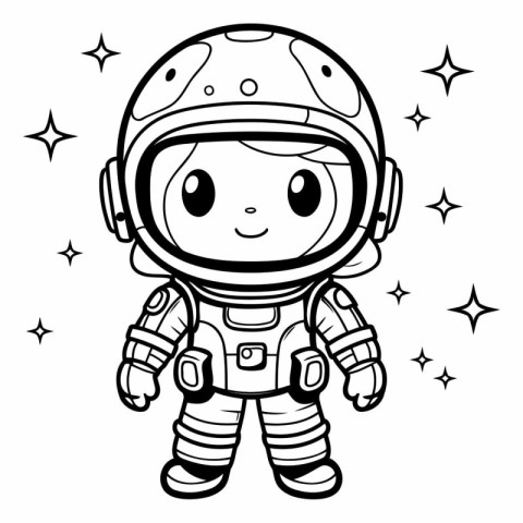 Cute astronaut girl in space suit isolated on white background.