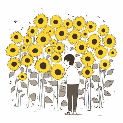 Young man standing in front of sunflowers.