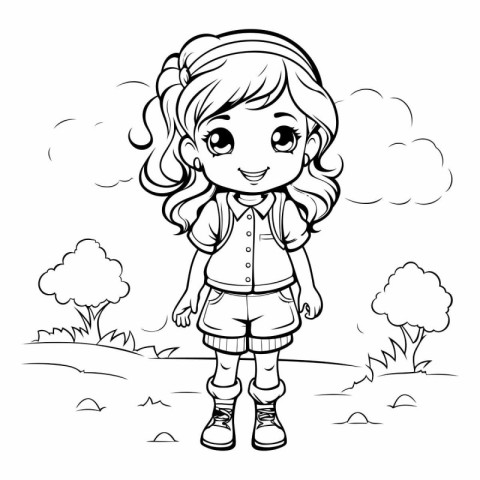 Coloring Page Outline Of a Cute Little Girl