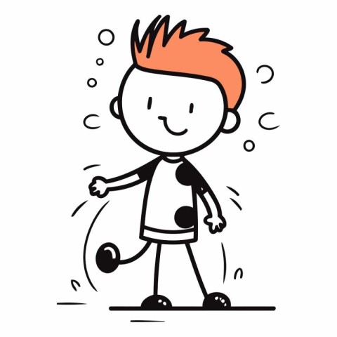 Cartoon boy playing soccer in doodle style.