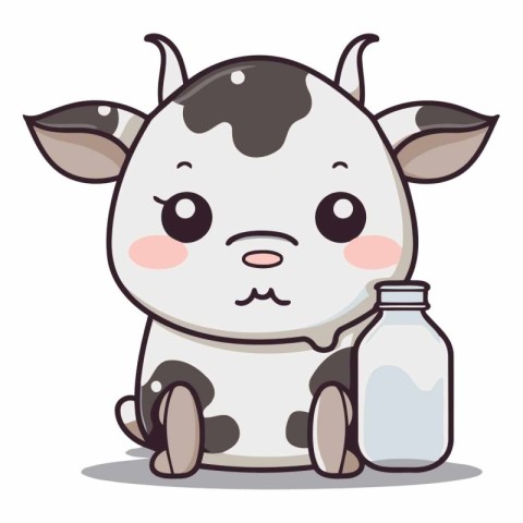 Cute cow with milk bottle character cartoon vector illustration