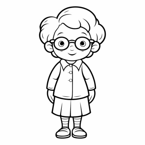 Black and White Cartoon Illustration of Grandmother or Grandmoth