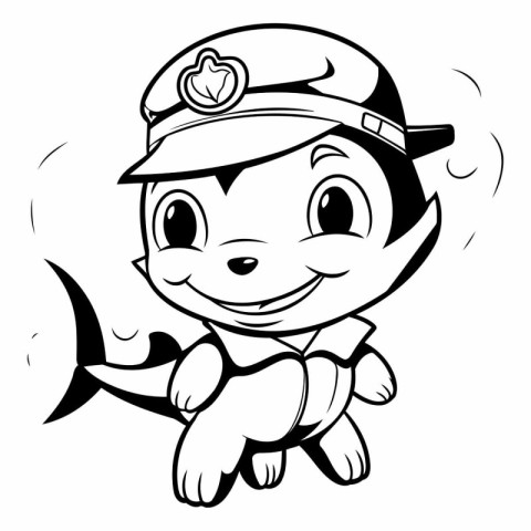 Black and White Cartoon Illustration of Cute Little Pirate Anima