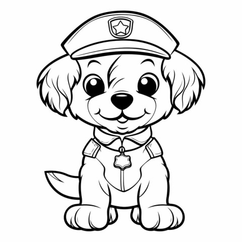 Vector Illustration of Cartoon Police Dog Mascot for Coloring Bo