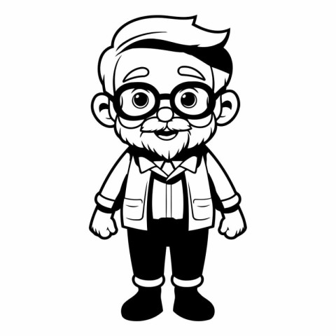 cute grandfather with glasses and bow tie cartoon vector illustr