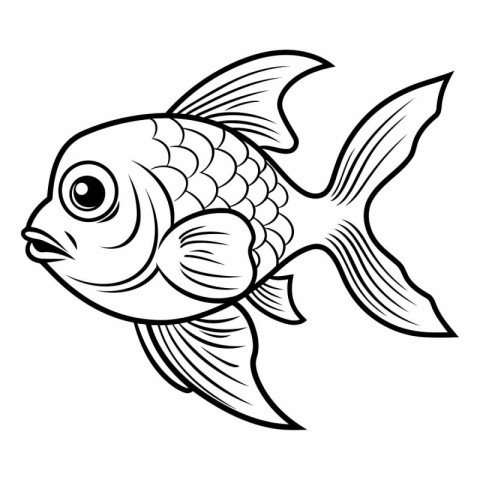 Black and White Cartoon Illustration of a Cute Fish or Fish Anim