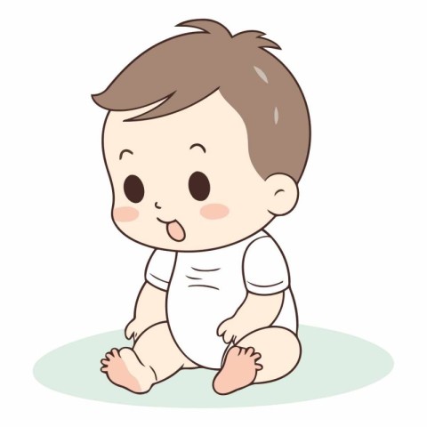 Baby boy in diaper. Cute cartoon character.