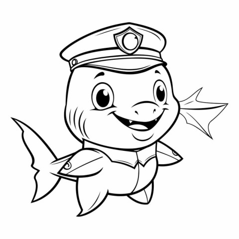 Coloring Page Outline Of Cute Cartoon Sea Fish Captain Character