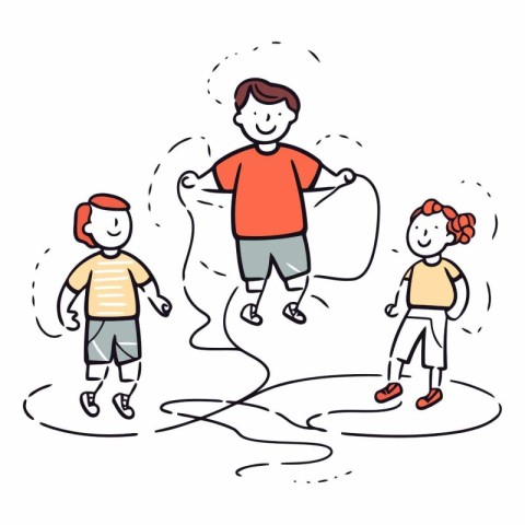 Illustration of kids playing with jump rope of kids playing with