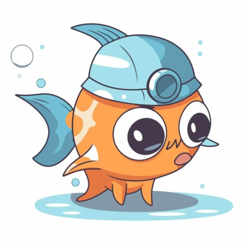 Cute cartoon goldfish in a cap and goggles.