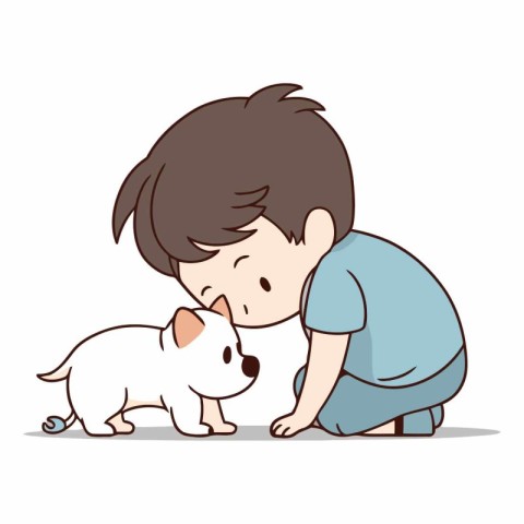 Little boy playing with a dog of a boy playing with a dog.