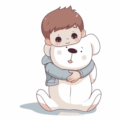 Cute little boy hugging a big white dog.